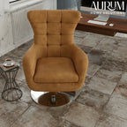 Elegance Teakwood Tufted Wingback Chair with Metal Base