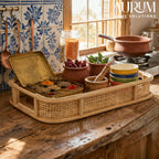 Multipurpose Tray | Snack Shack Splendor with Rattan Handles