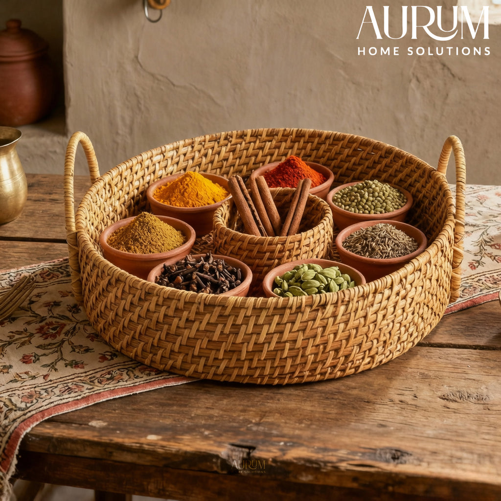 Serving Tray with Handles | Rattan Chip and Dip