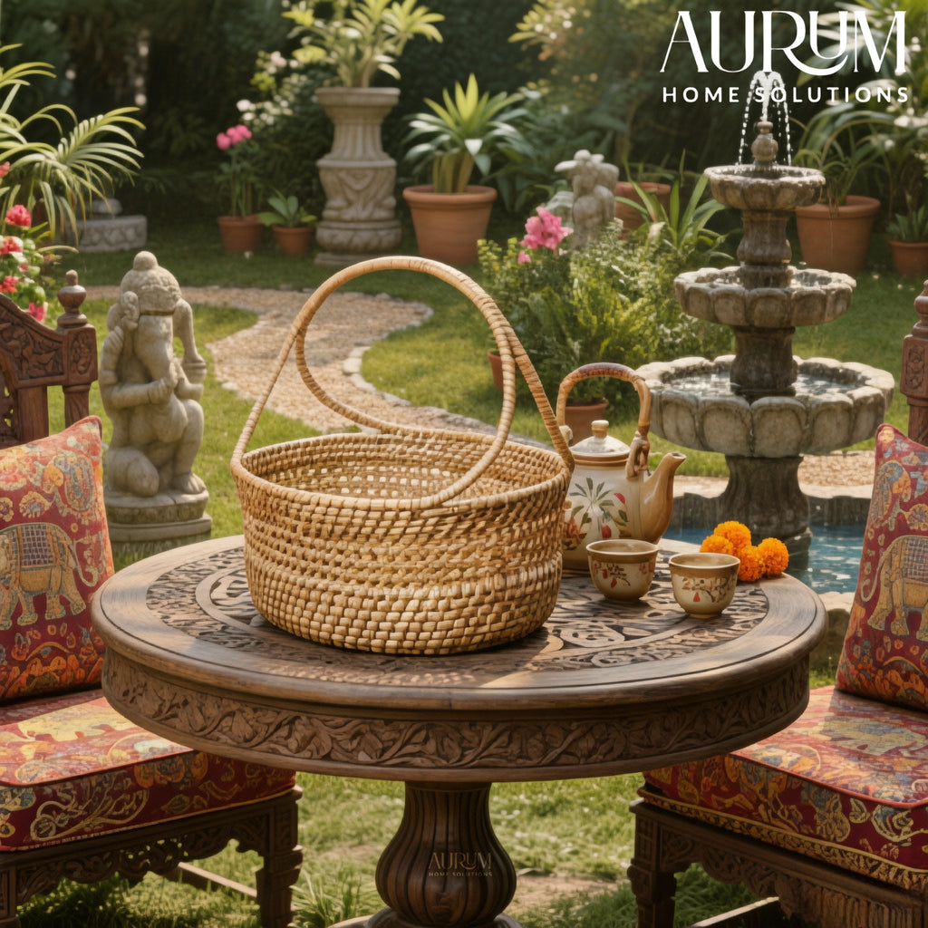 Clutter Keeper - Wide Loop‑Handle Rattan Storage Basket