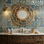 Wall Mirror with Rattan Sunburst Design for Homes