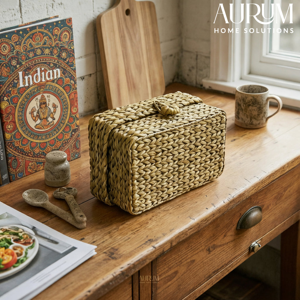 Tissue Box with EcoLoom Handwoven Water Hyacinth Design
