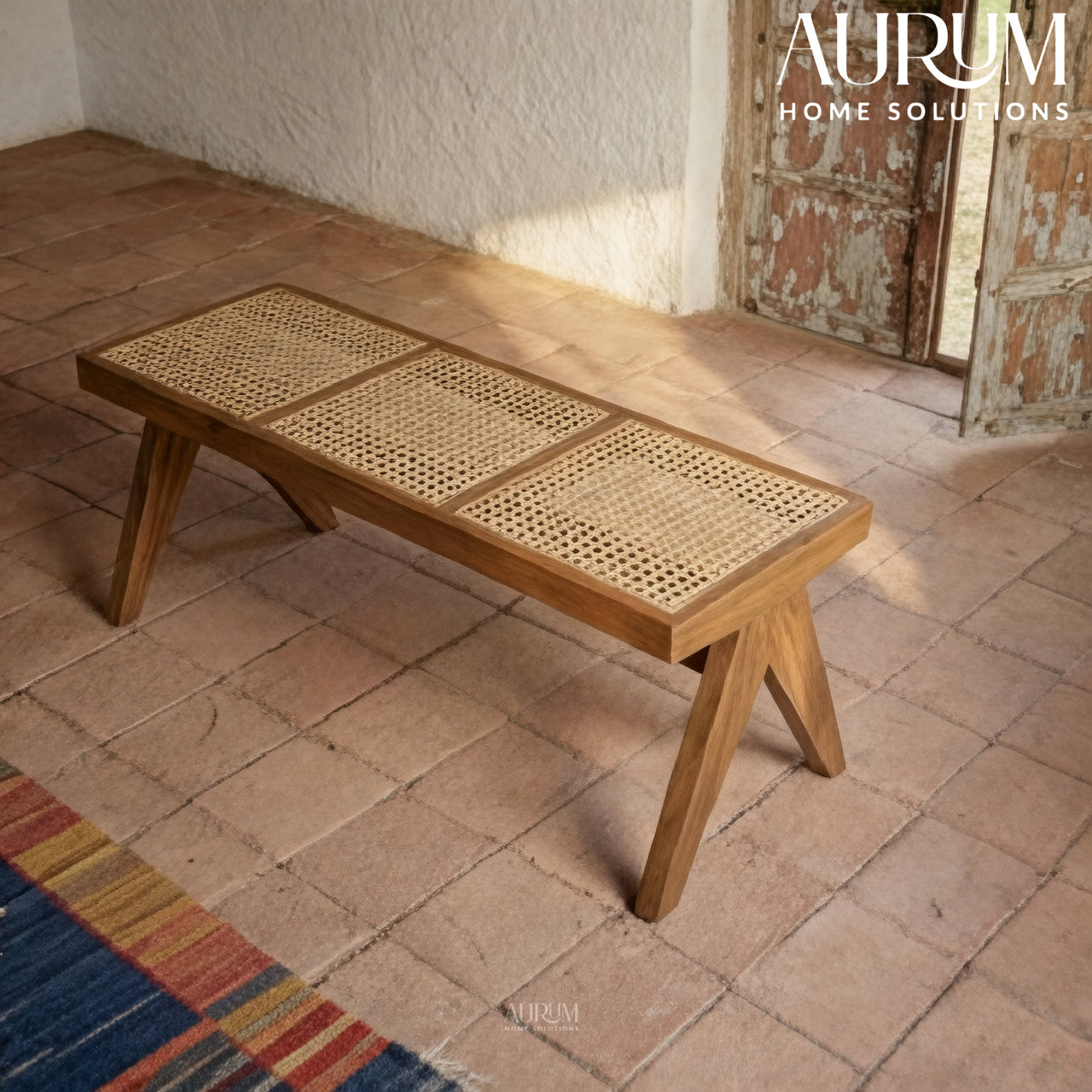 Natural Cane Accent Bench