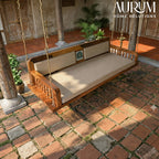 Charming Handmade Sheesham Wood Swing with Cream Upholstery