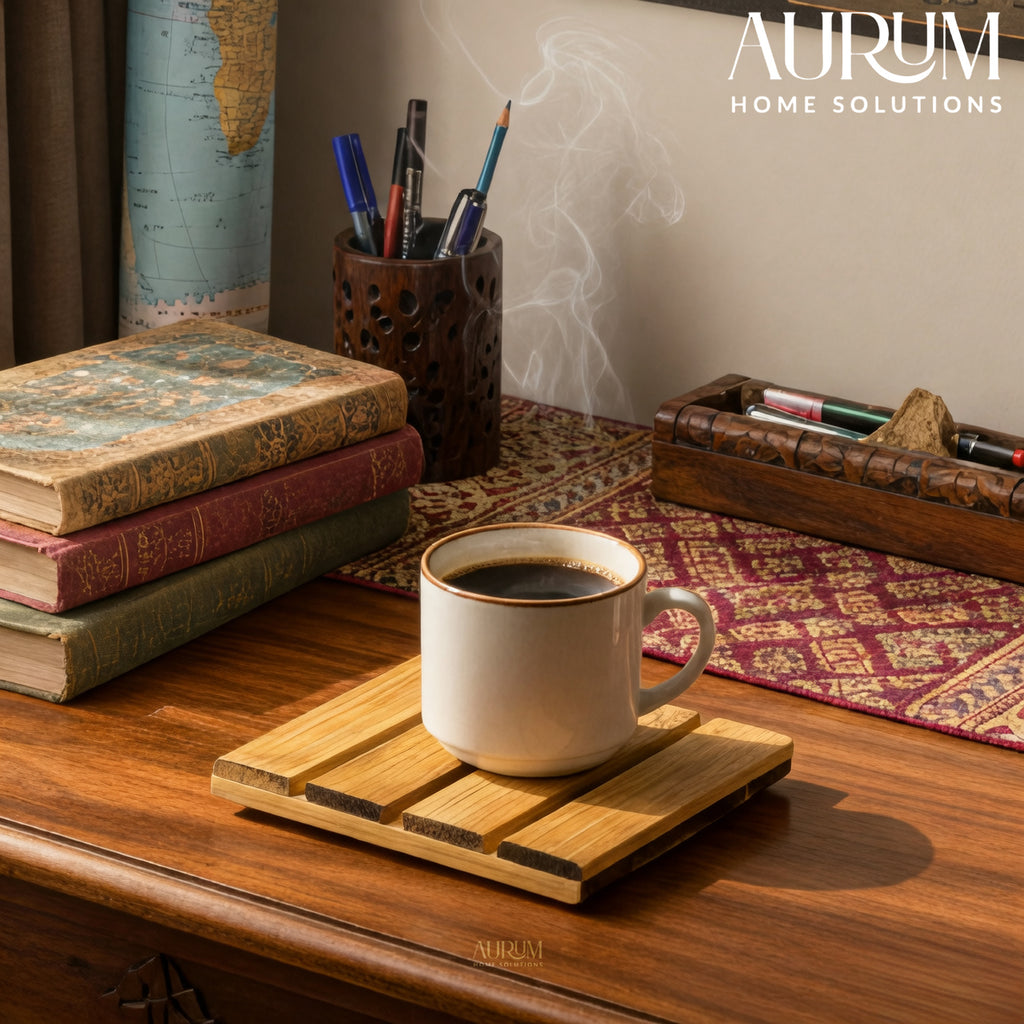 Coaster Set Mug Mate with Bamboo Design for Homes (Set of 4)