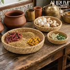Serving Tray Set of 3 | Celestial Charm Trio Circular Rattan