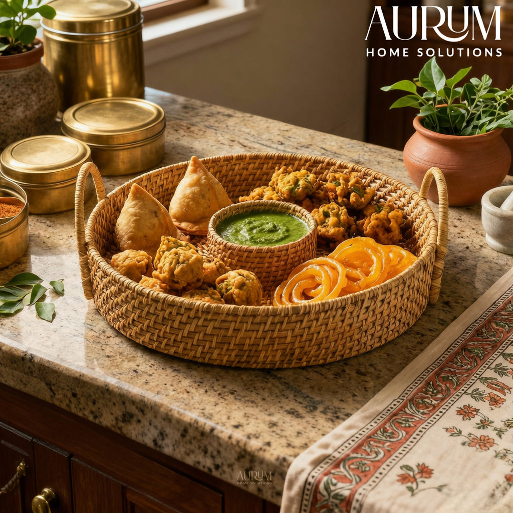 Serving Tray with Handles | Rattan Chip and Dip