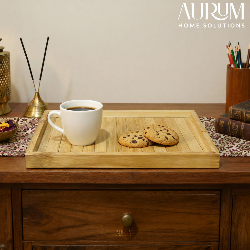 Serving Tray with Handles | Tranquil Bamboo Organizer & Decor Classic