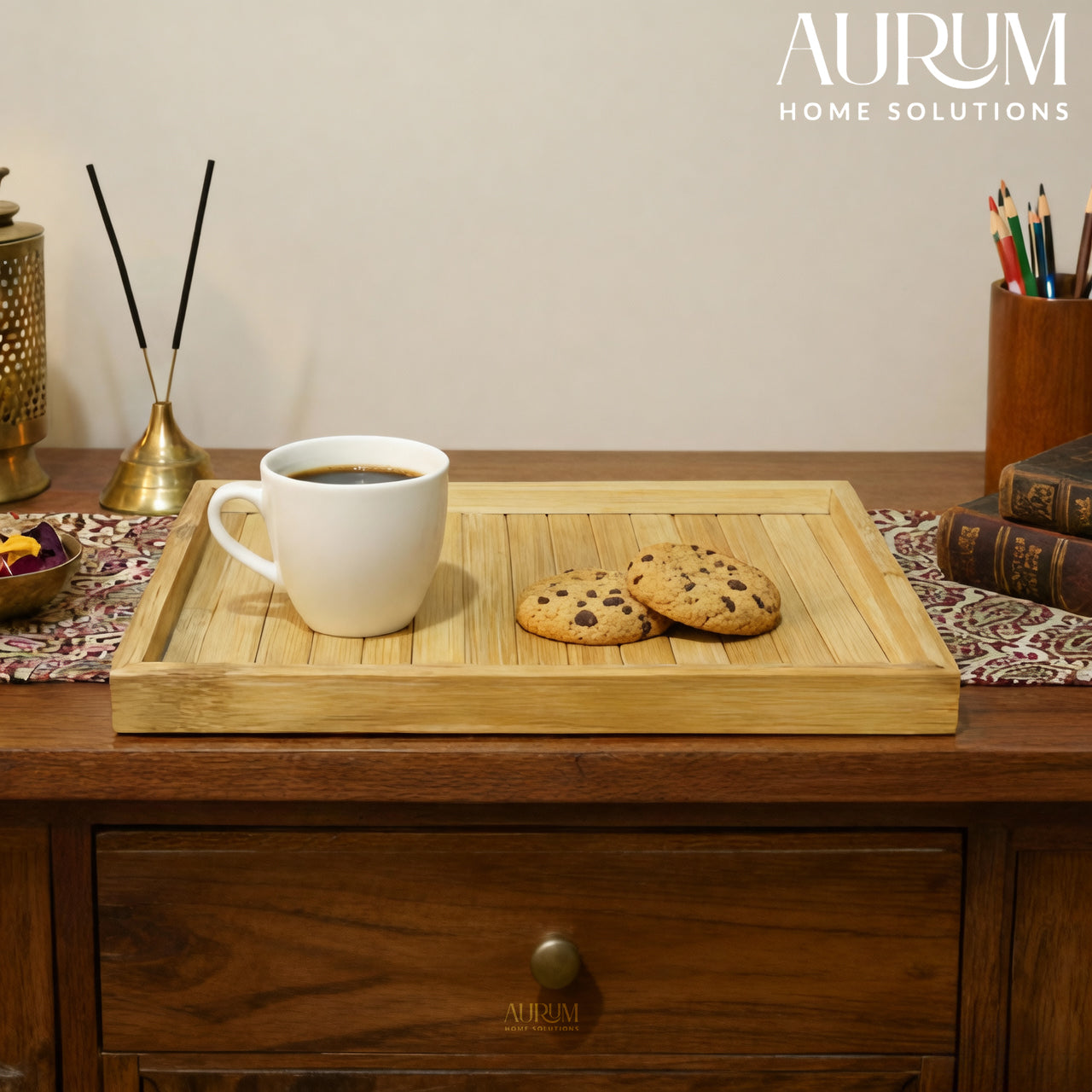 Serving Tray with Handles | Tranquil Bamboo Organizer & Decor Classic