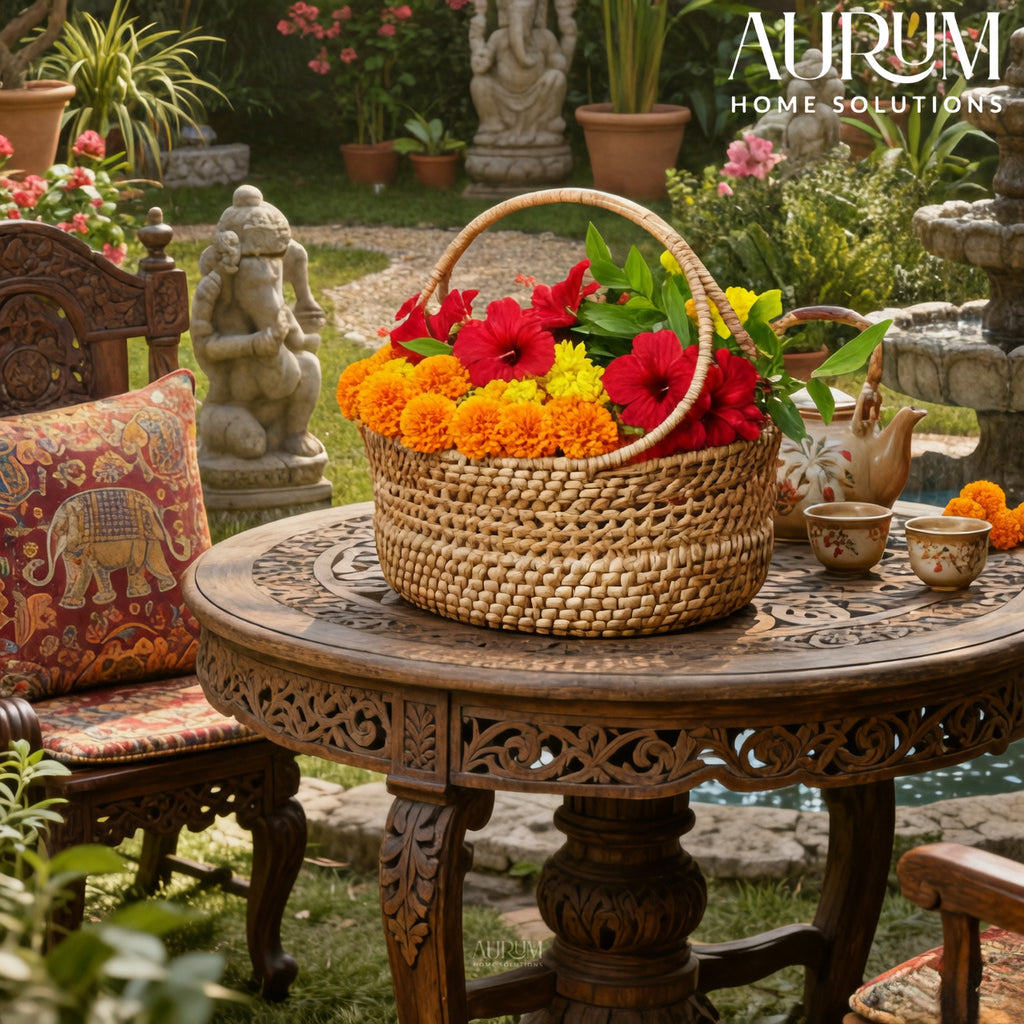 Clutter Keeper - Wide Loop‑Handle Rattan Storage Basket