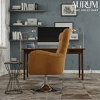 Elegance Teakwood Tufted Wingback Chair with Metal Base