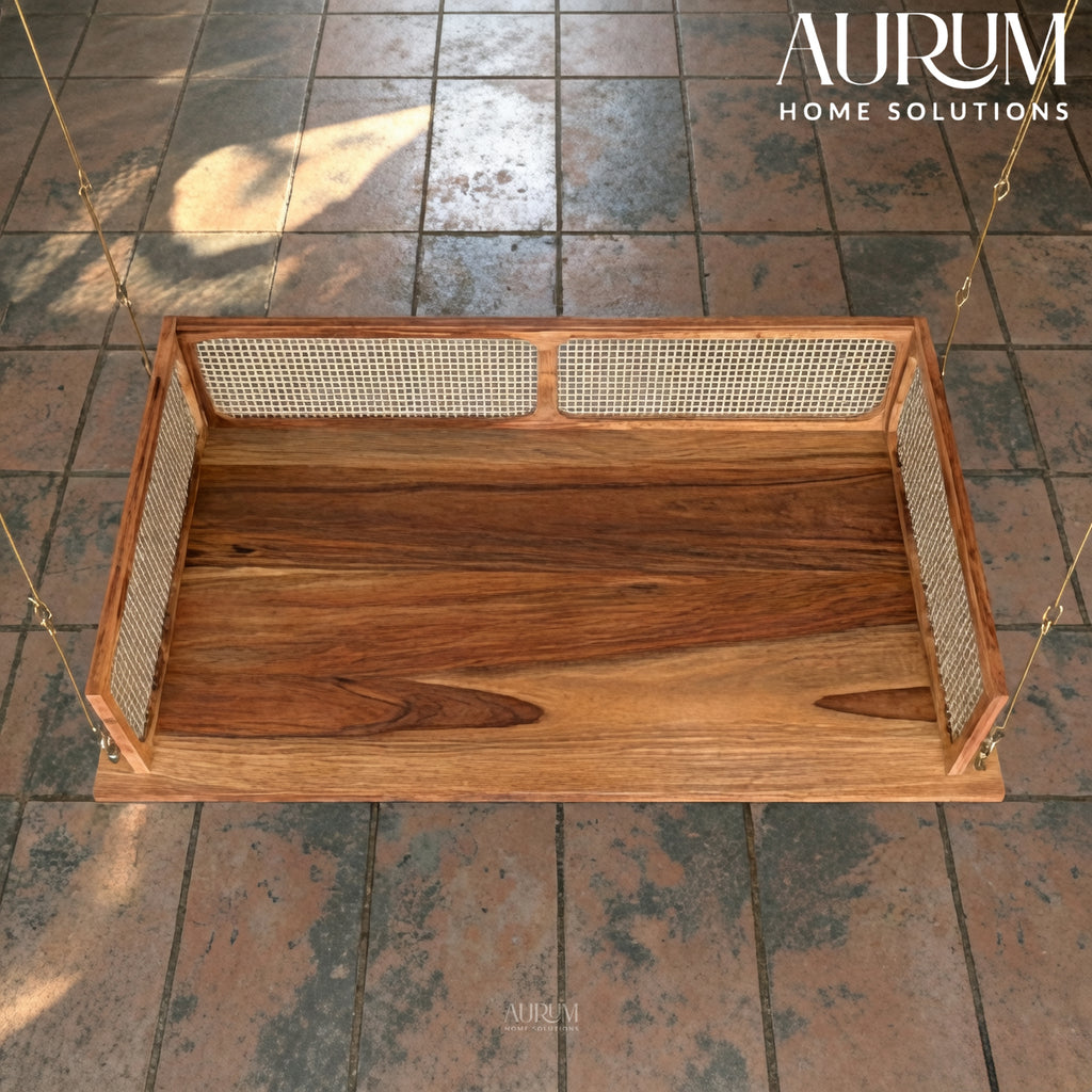 Classic Modern Montage Style Handmade Acacia Wooden Swing
