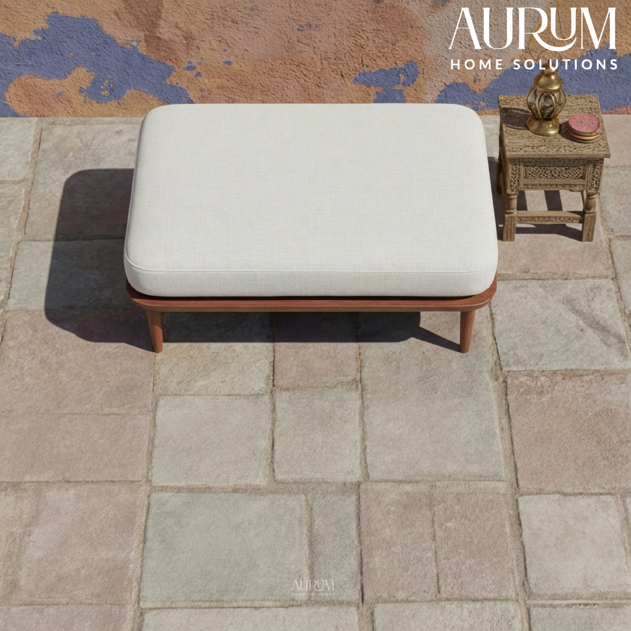 Teakwood Upholstered Accent Stool