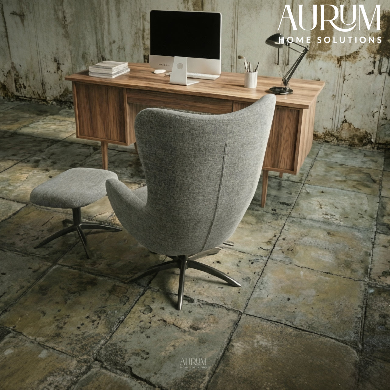 Grey Serenity Upholstered Lounge Chair with Ottoman