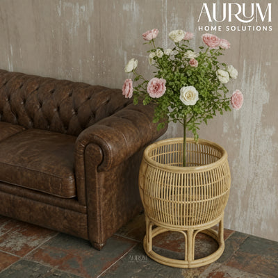 Round Rattan Planter for Indoor & Outdoor Decor