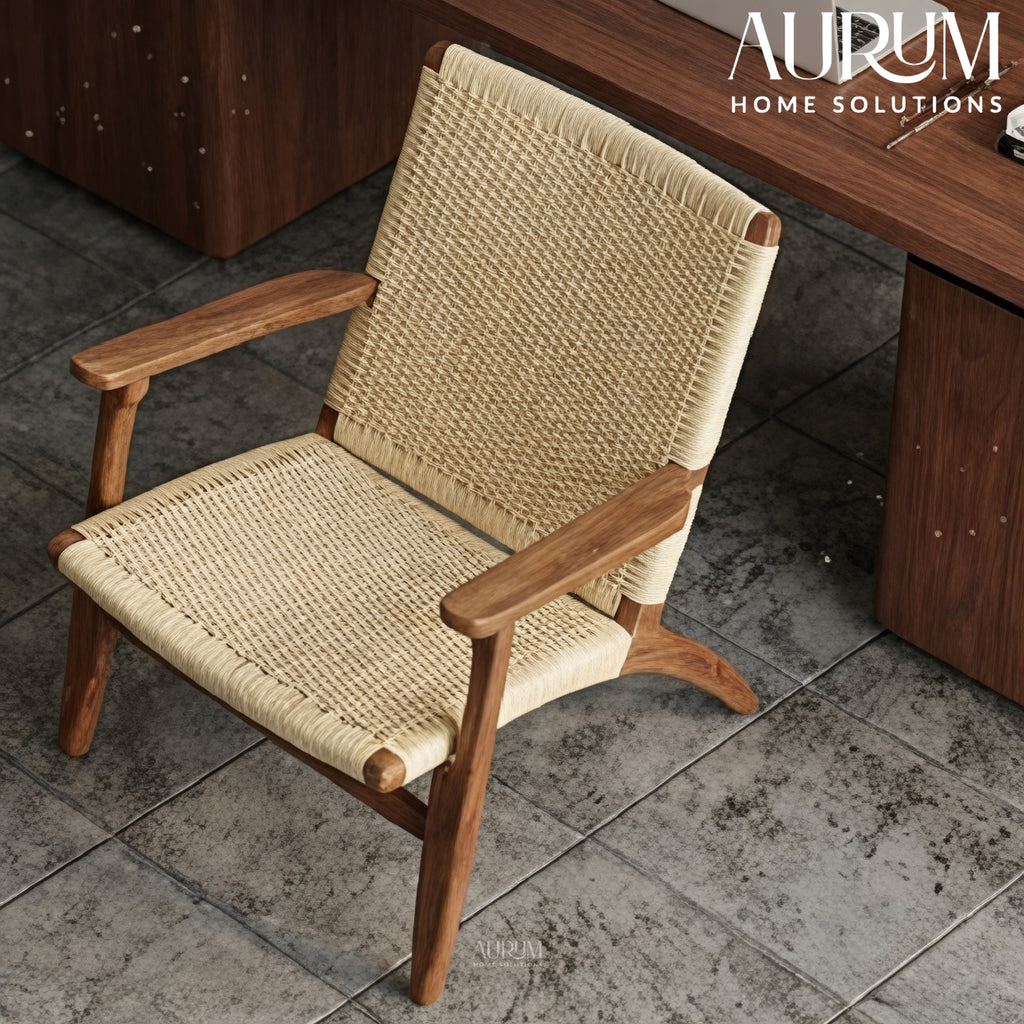 Handcrafted Teakwood Paper Rope Accent Chair
