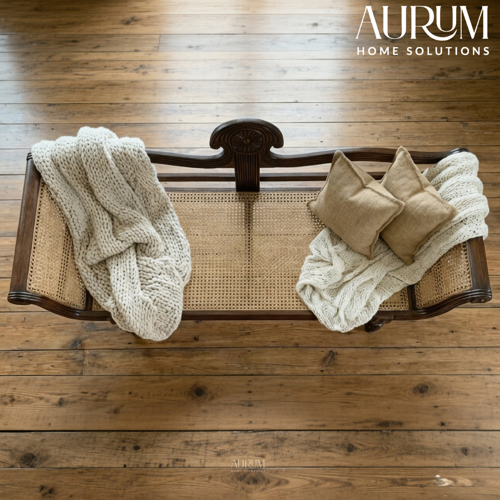 Regal Woven Rattan Diwan in Teak Wood