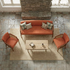 Heritage Teak and Cane Sofa Set with Cushions