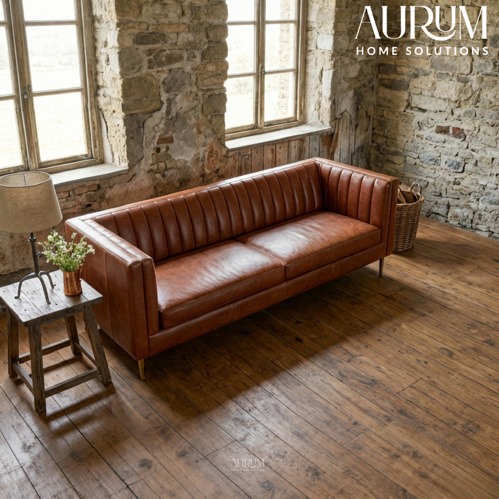 Brand New Linea Cognac Leather Three-Seater Sofa