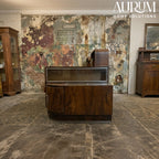 Walnut Italian Sofa with Built-In Bar Cabinet
