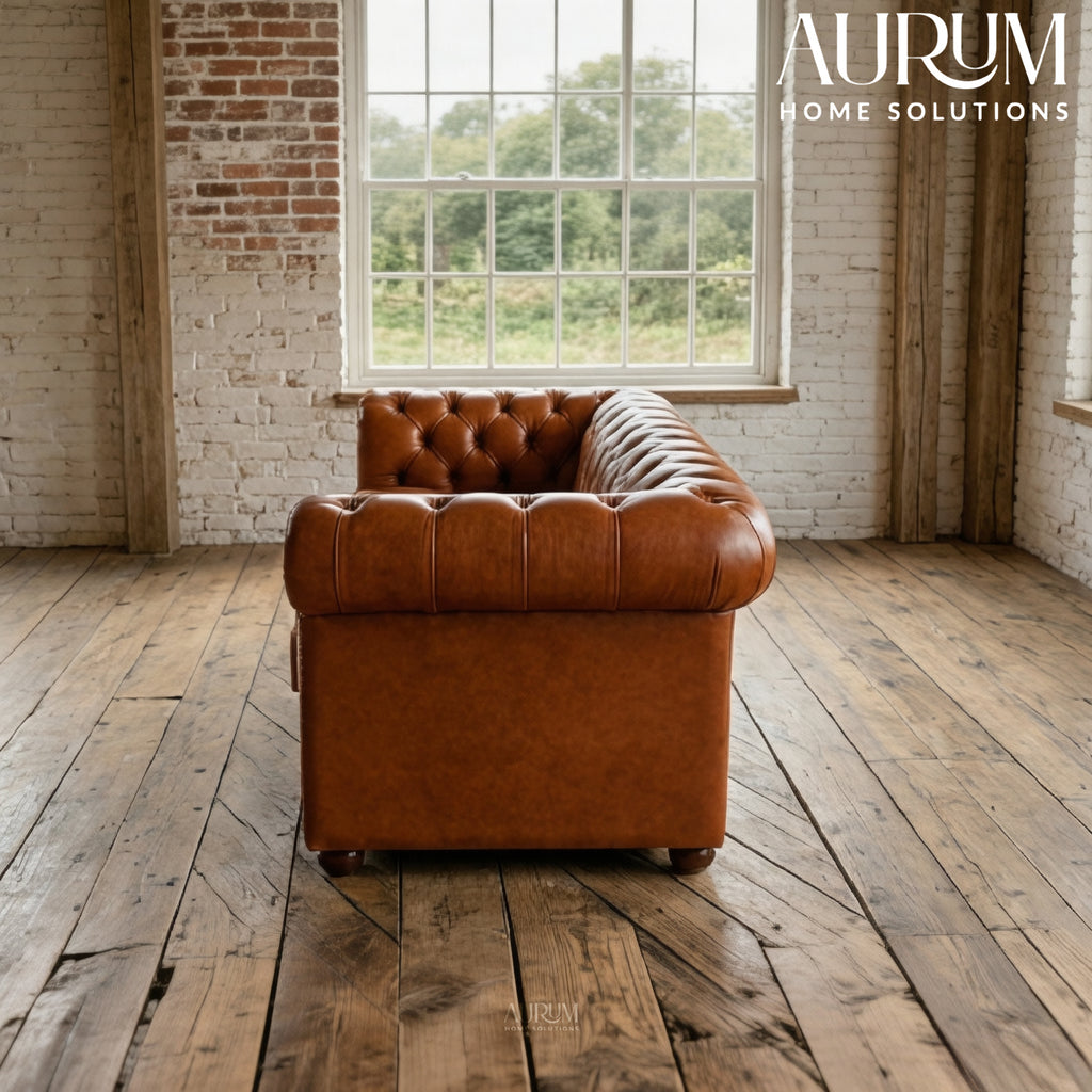 Brand New Tan Leather Chesterfield Two-Seater Sofa