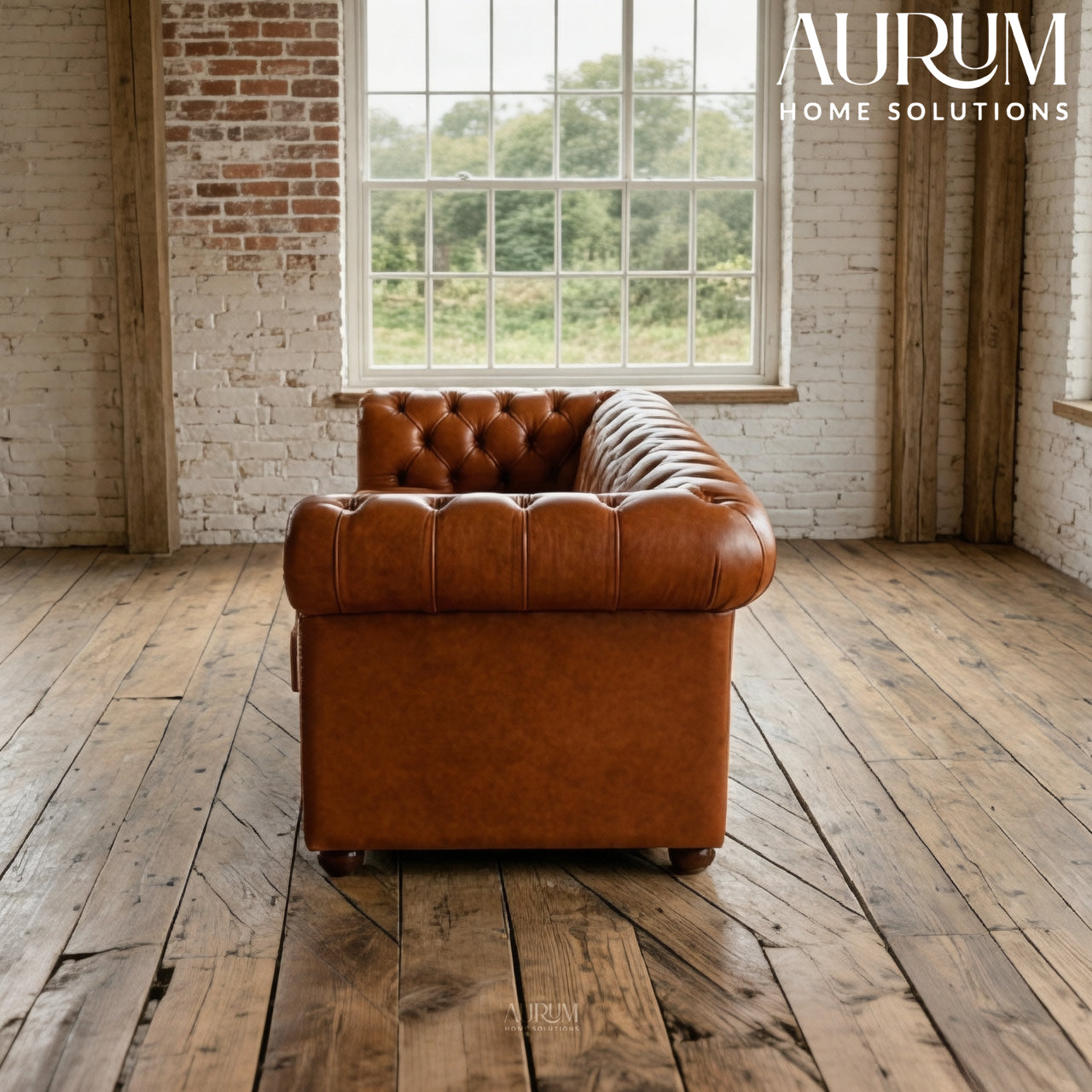 Brand New Tan Leather Chesterfield Two-Seater Sofa