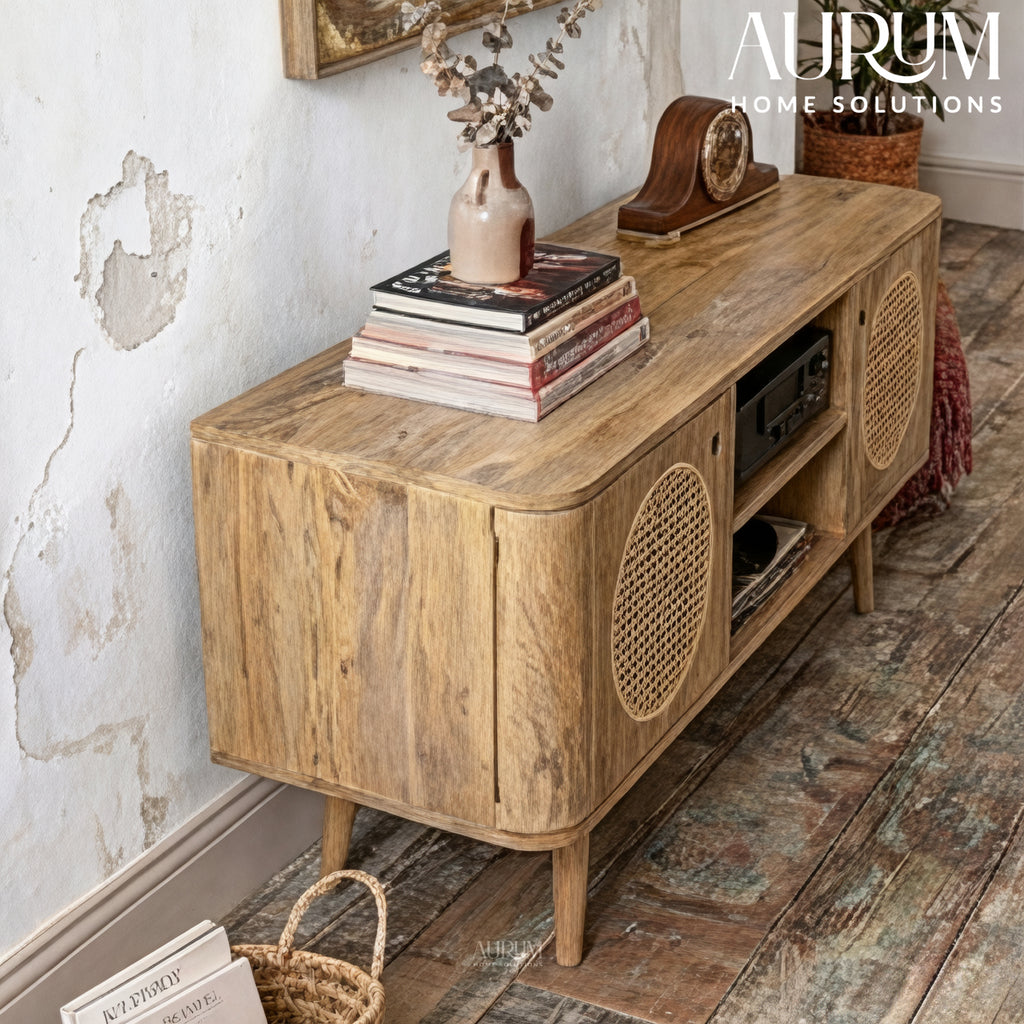 Compact Elegance Mango Wood Media Console
