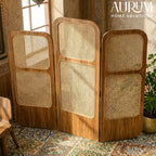 Room Partition Rattan Privacy Screen with Folding Panels