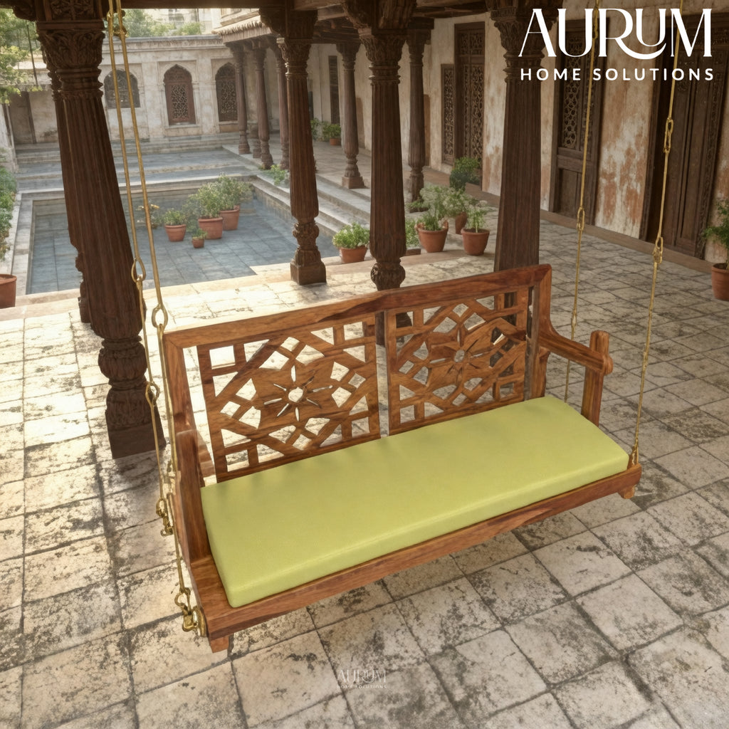 Fusion Flowered Carved Back Sheesham Wood Swing for Home