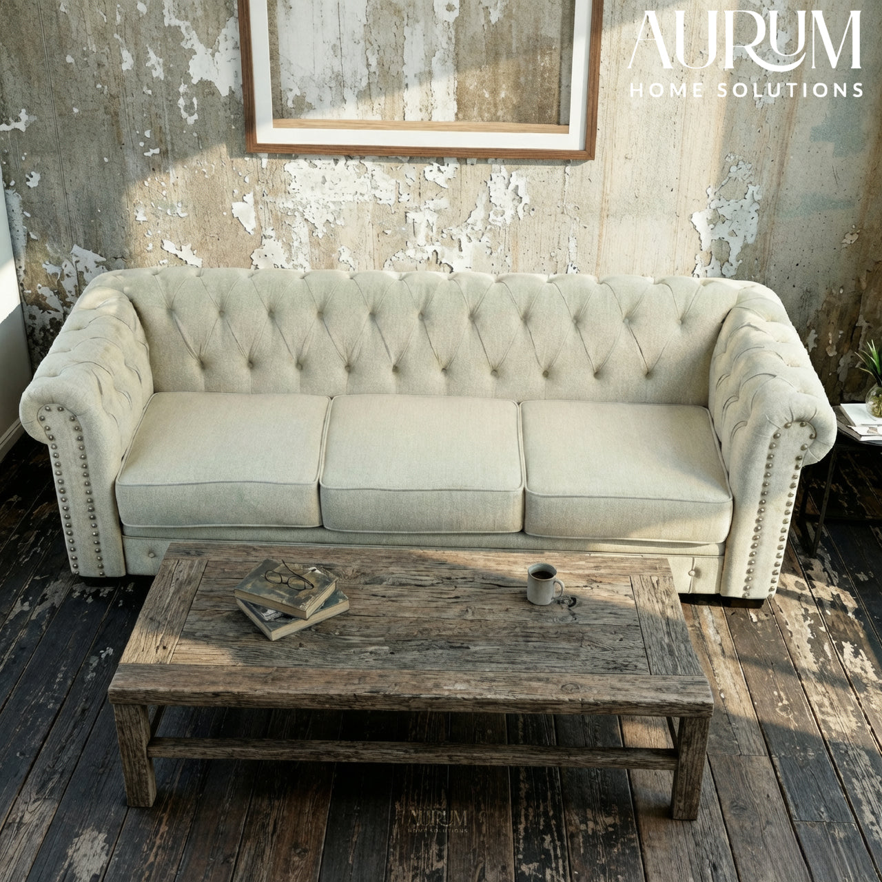 Regency Chesterfield Beige Sofa