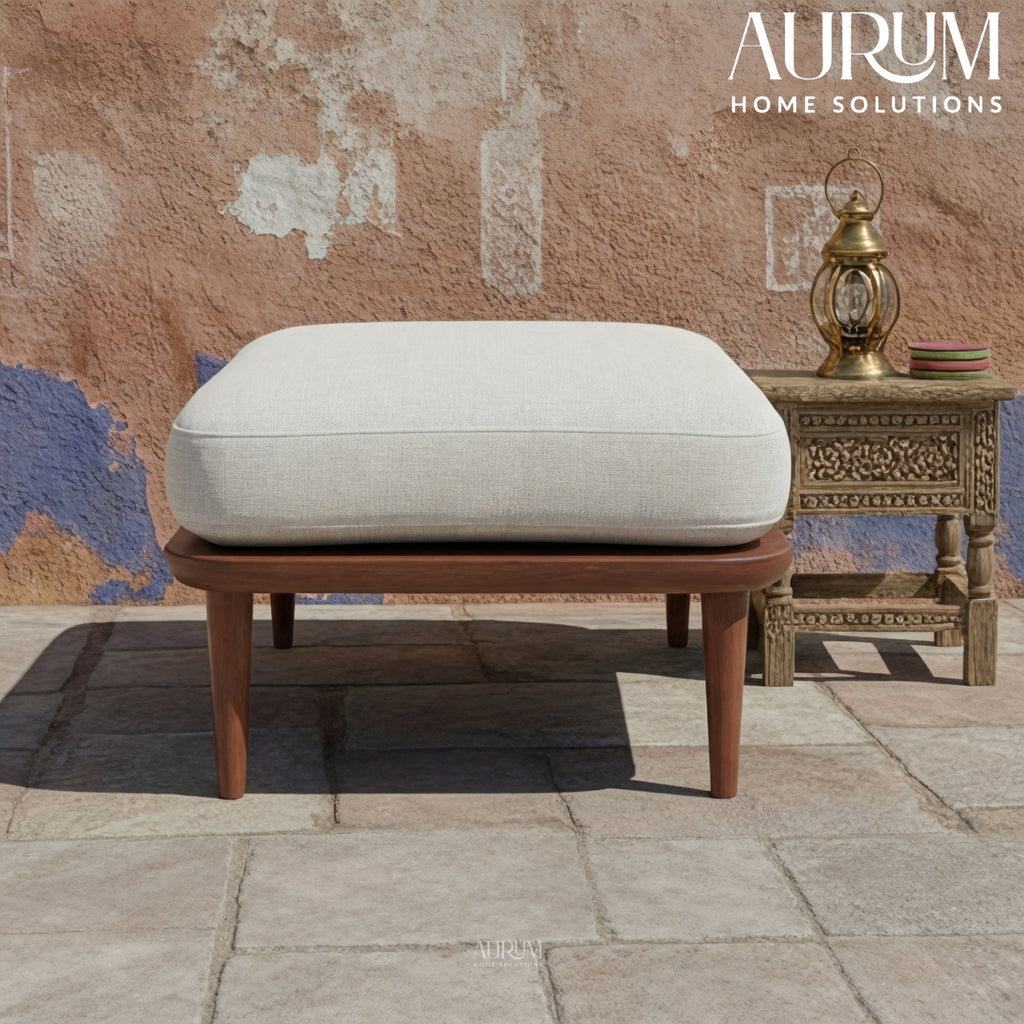 Teakwood Upholstered Accent Stool