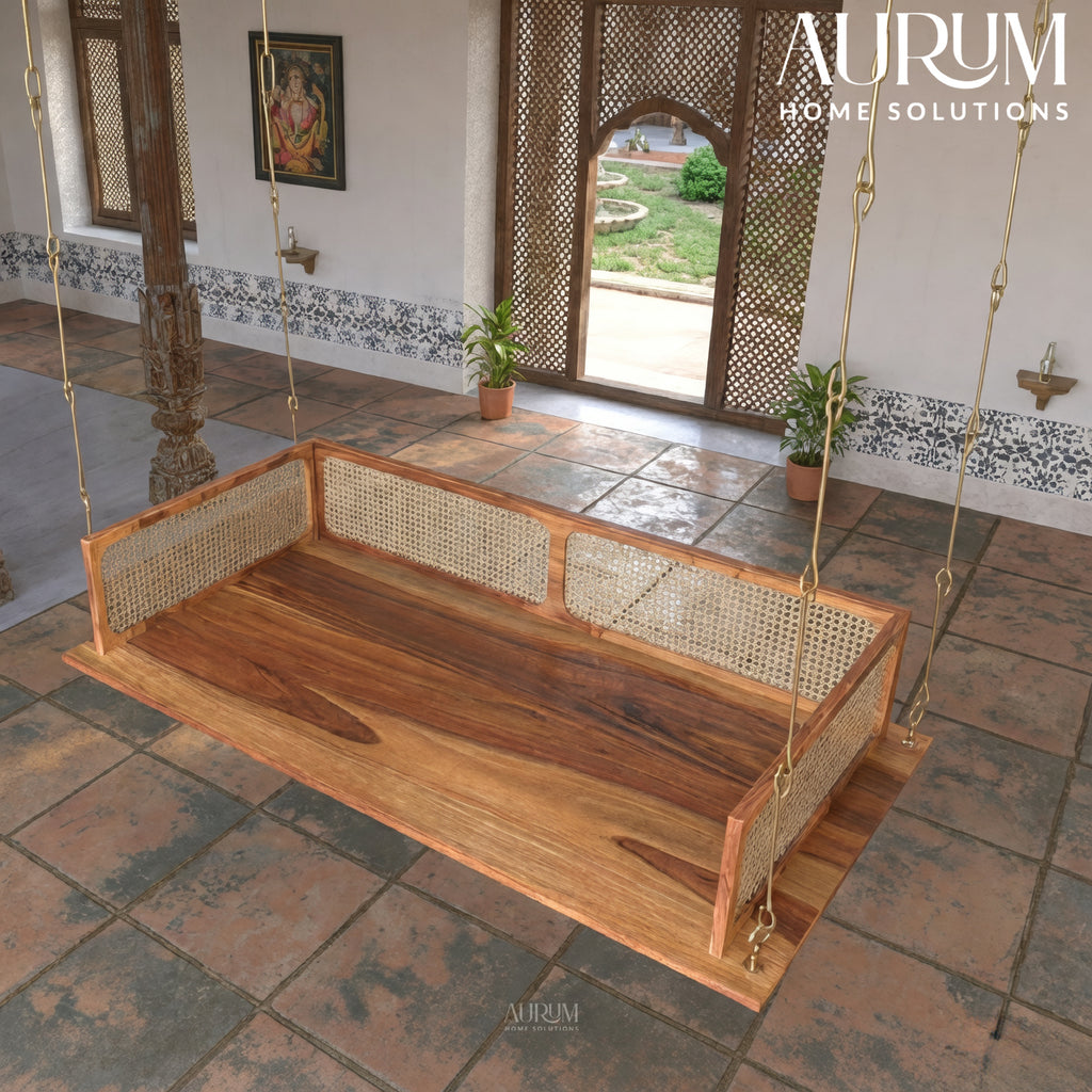 Classic Modern Montage Style Handmade Acacia Wooden Swing