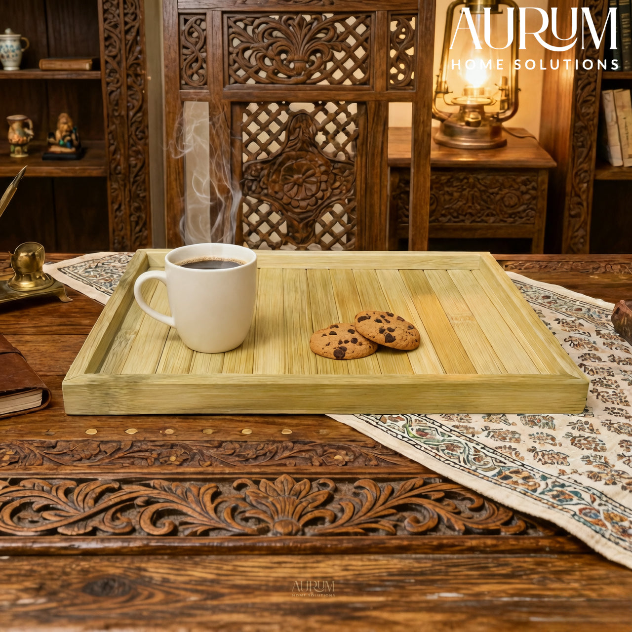 Serving Tray with Handles | Tranquil Bamboo Organizer & Decor Classic