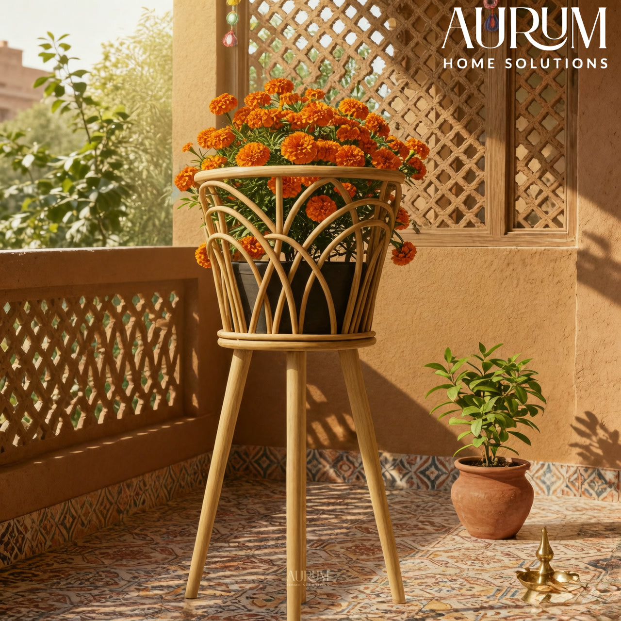 pot stand for plants india Rattan Plant Stand Trio with Tripod Legs for Decor – Aurum Home Solutions