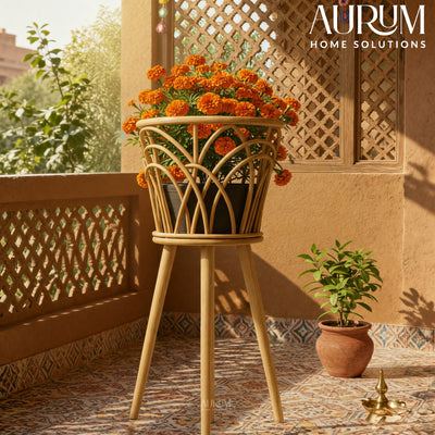 Rattan Plant Stand Trio with Tripod Legs for Decor