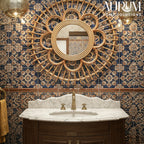 Wall Mirror with Rattan Sunburst Design for Homes