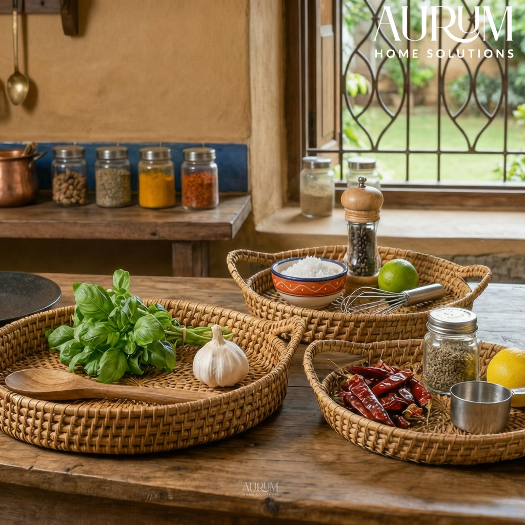 Serving Tray Set of 3 | Graceful Gatherer Trio Oval Rattan