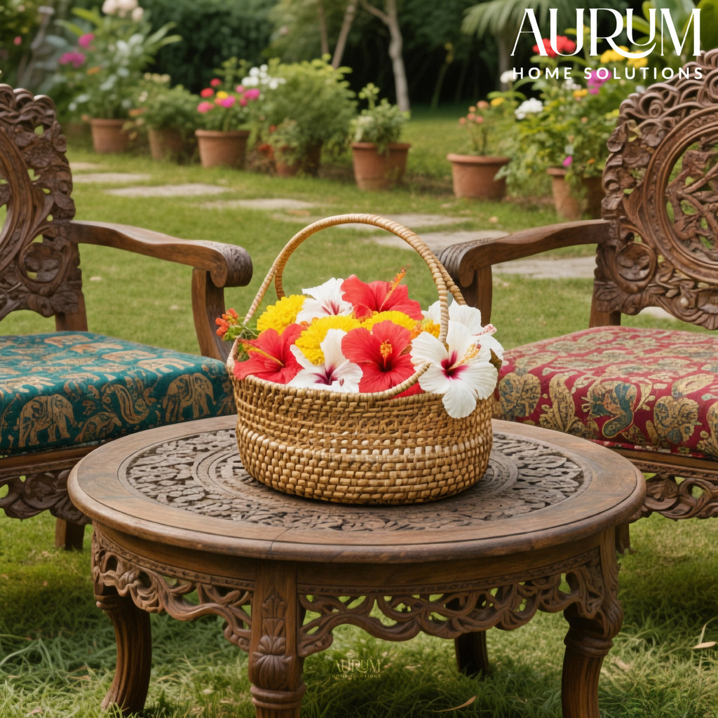 Clutter Keeper - Wide Loop‑Handle Rattan Storage Basket
