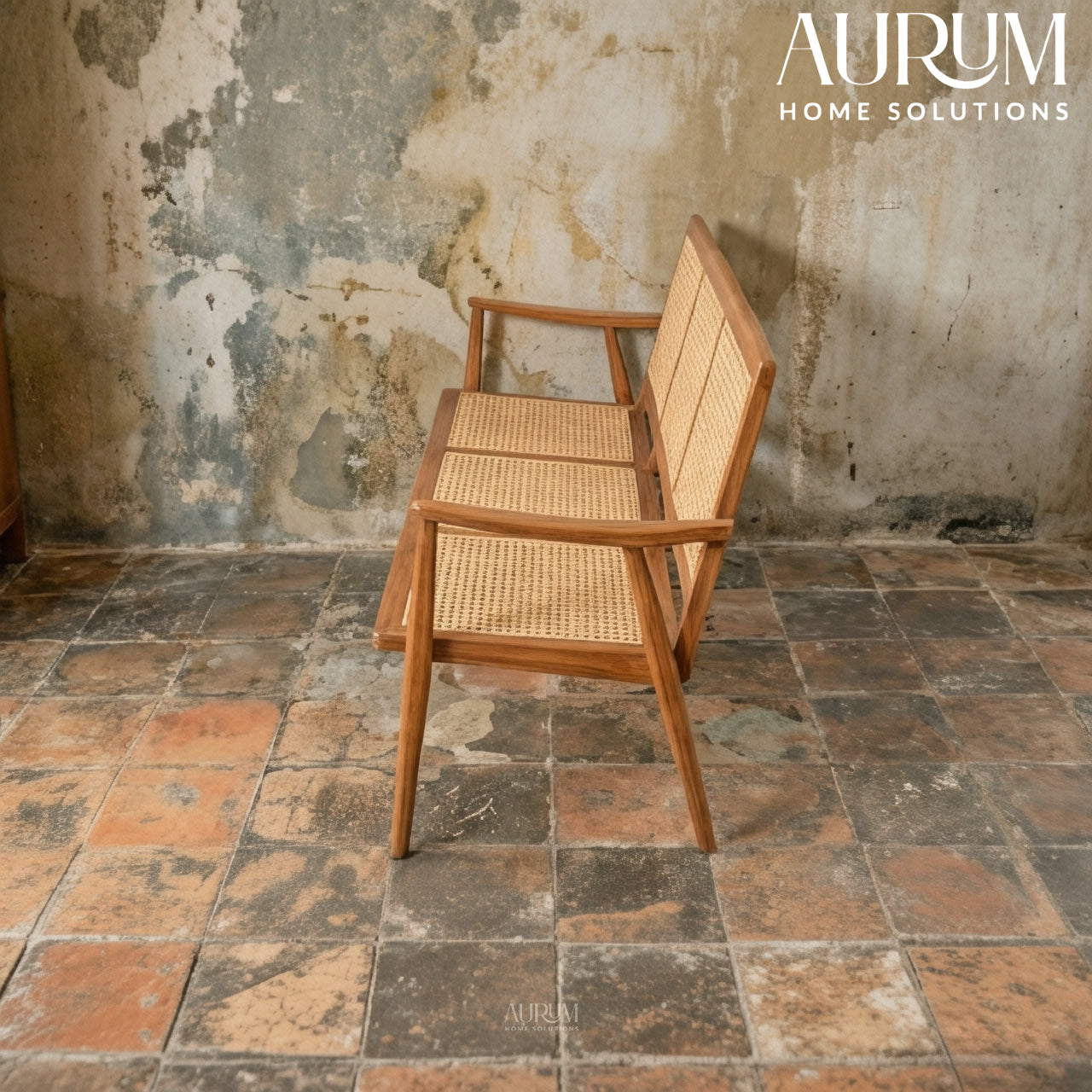 Modern Solid Wood Sinni 3 Seater Wicker Bench