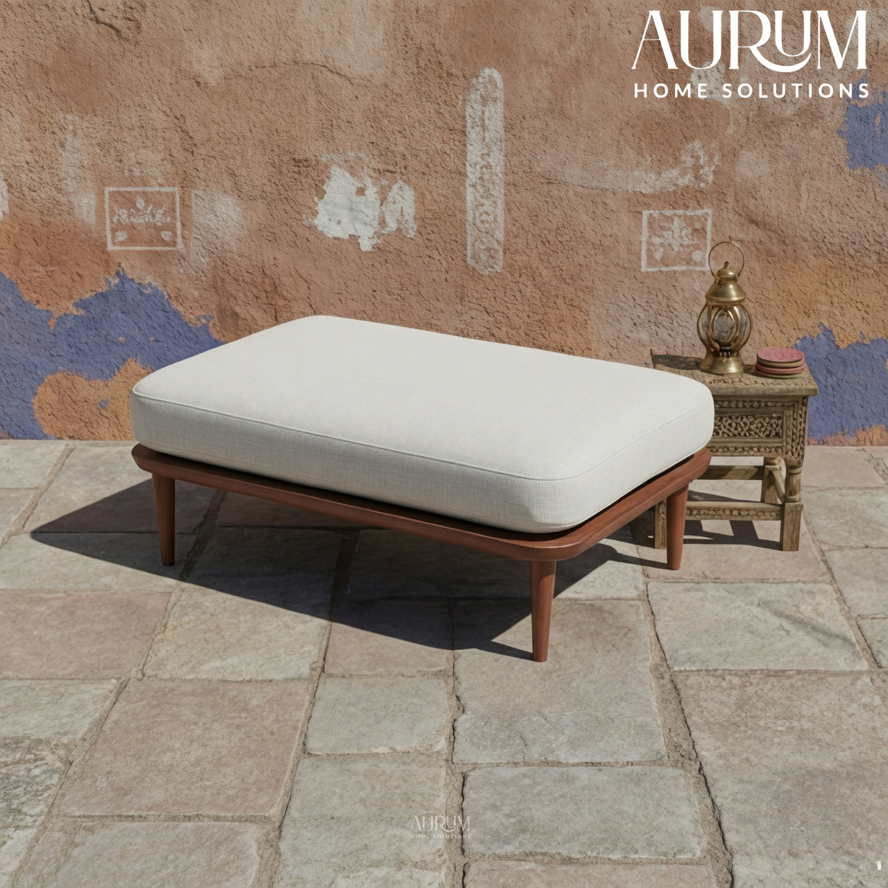 Teakwood Upholstered Accent Stool