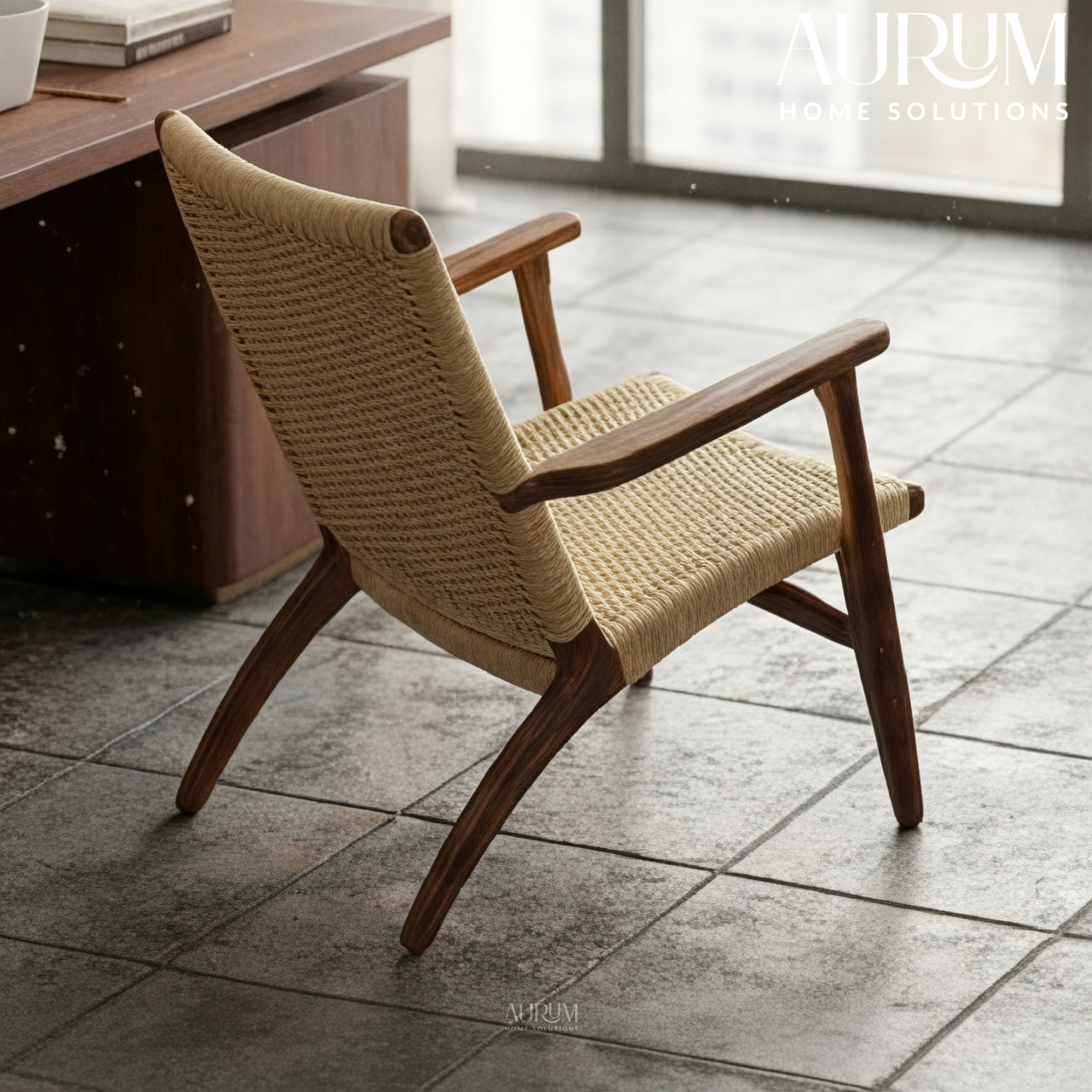 Handcrafted Teakwood Paper Rope Accent Chair