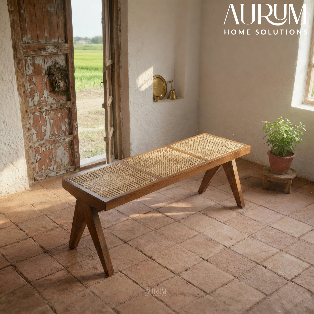 Natural Cane Accent Bench