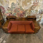 Walnut Italian Sofa with Built-In Bar Cabinet