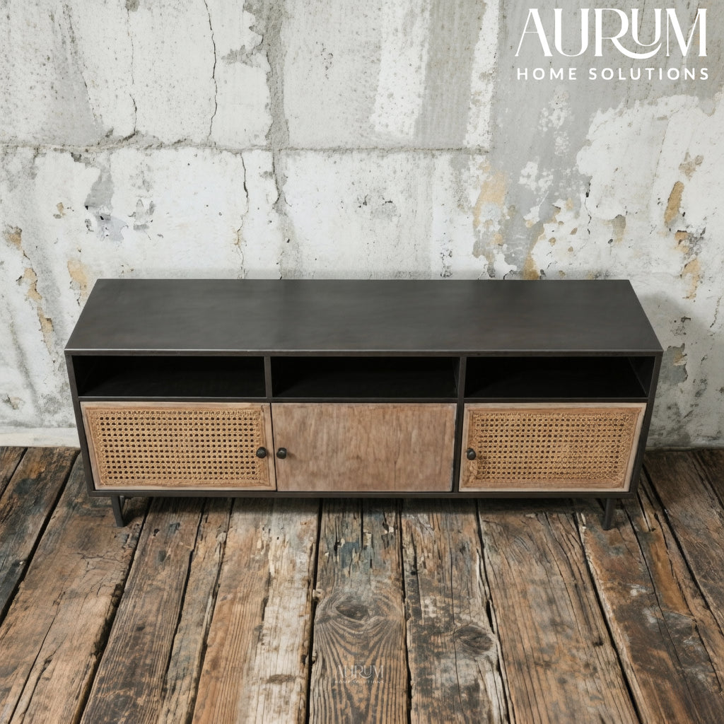 Coastal Charm TV Stand in Wood and Rattan