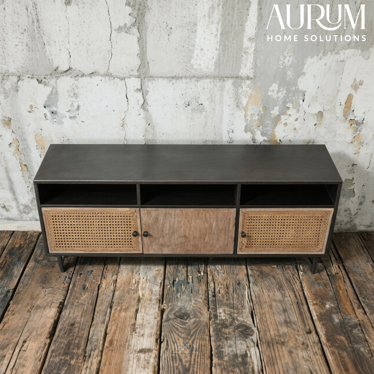 Coastal Charm TV Stand in Wood and Rattan