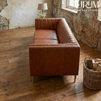 Brand New Linea Cognac Leather Three-Seater Sofa