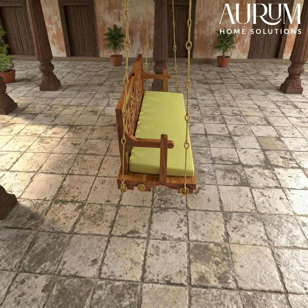 Fusion Flowered Carved Back Sheesham Wood Swing for Home