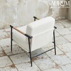 Upholstered White Accent Chair with Metal Legs & Arms