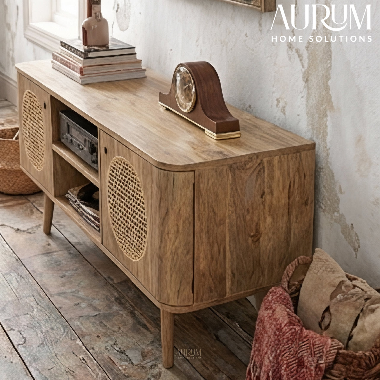Compact Elegance Mango Wood Media Console