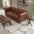 Brand New Luxury Brown Leather Chesterfield 3-Seater Sofa
